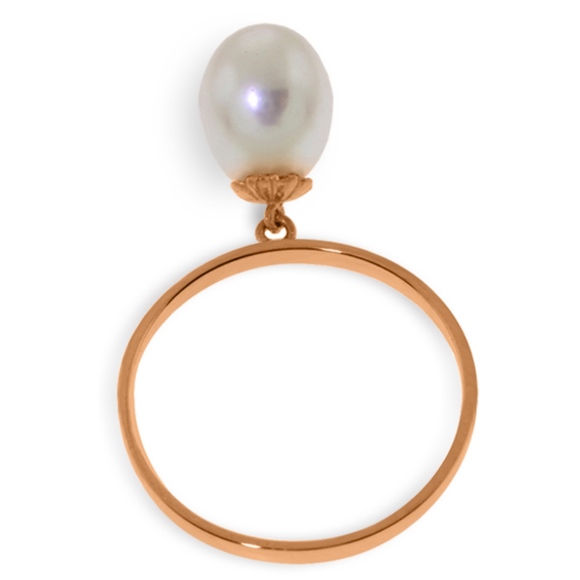 14K. SOLID GOLD RING WITH DANGLING NATURAL PEARL